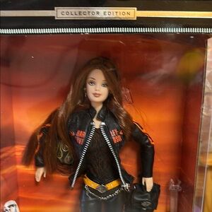Harley-Davidson Collector Doll with Black and Orange Outfit & Long Red Hair.